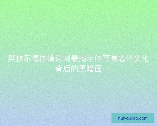 樊振东德国遭遇网暴揭示体育圈恶俗文化背后的黑暗面